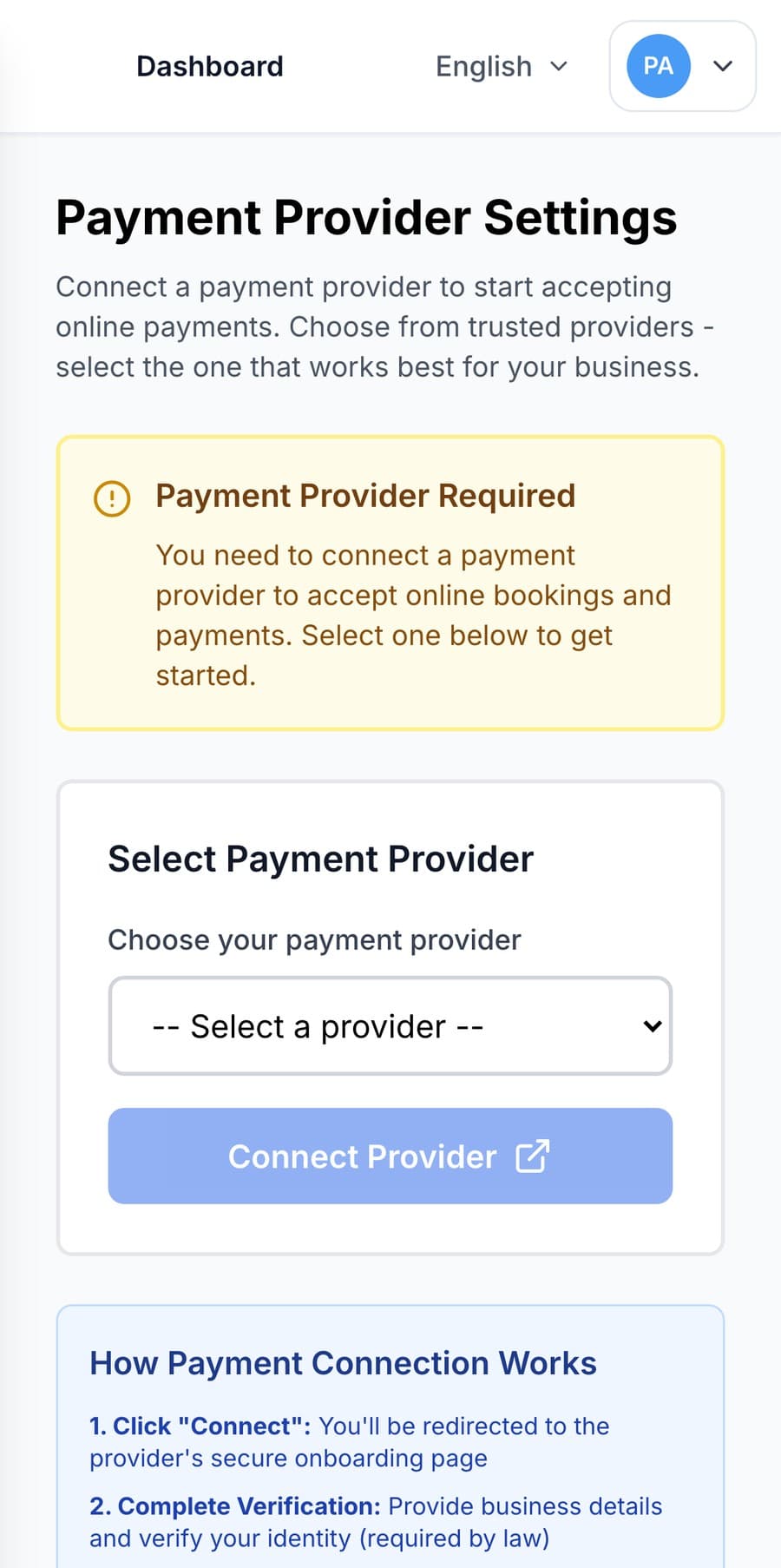 Connecting a payment provider in the AppointMe app